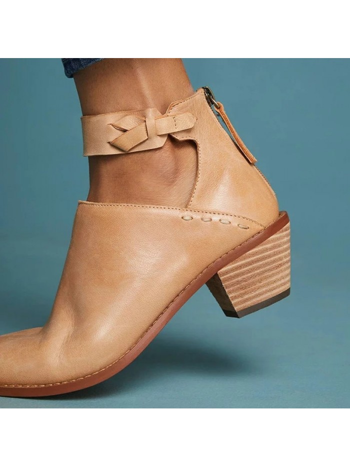 Women Faux Suede Boots Daily Chunky Heel Zip Shoes Breathable Female Comfortable Shoes