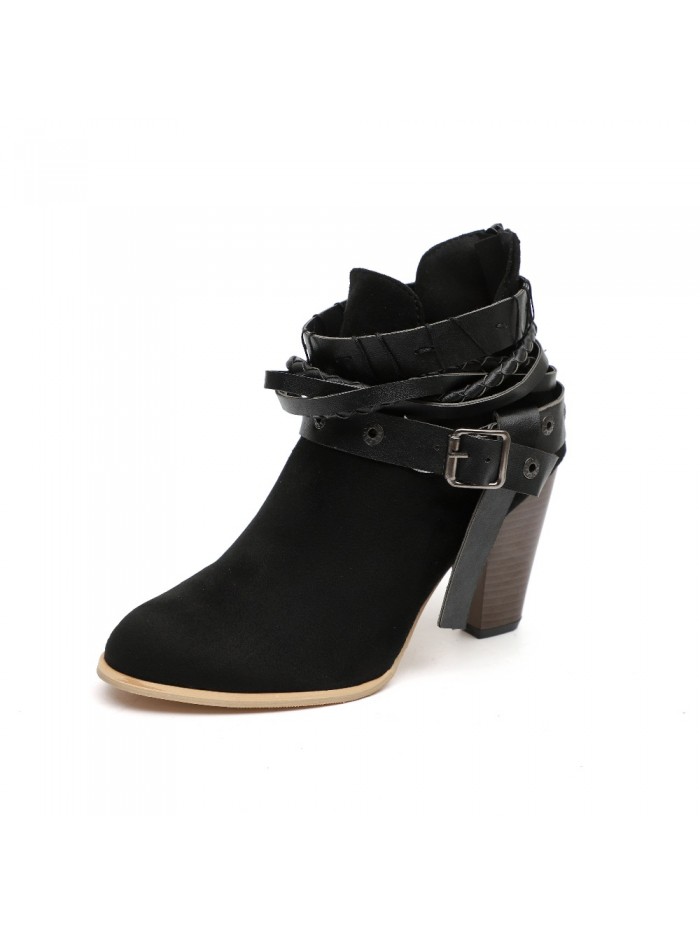 Women Boots Spring Autumn High Heels Shoes for Female Rivet Buckle Daily Shoes PU Leather Ankle Boots