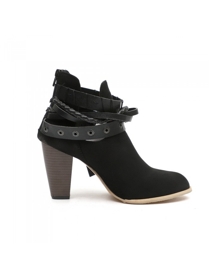 Women Boots Spring Autumn High Heels Shoes for Female Rivet Buckle Daily Shoes PU Leather Ankle Boots