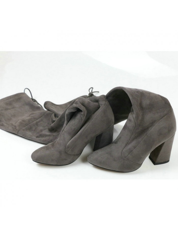 New Flock Leather Women Over The Knee Boots Lace Up Sexy High Heels Women Shoes