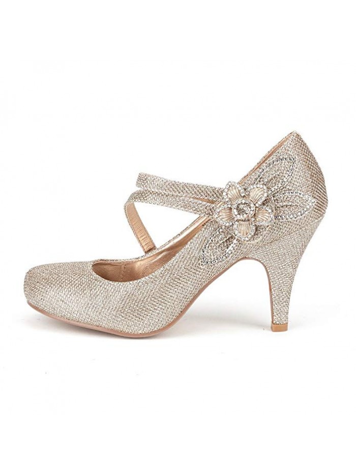 Women's Formal Evening Dance Rhinestones Classic Low Heel Pumps Shoes New