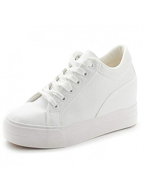 Women Fashion Leather Sneakers Casual Lace up Whit...